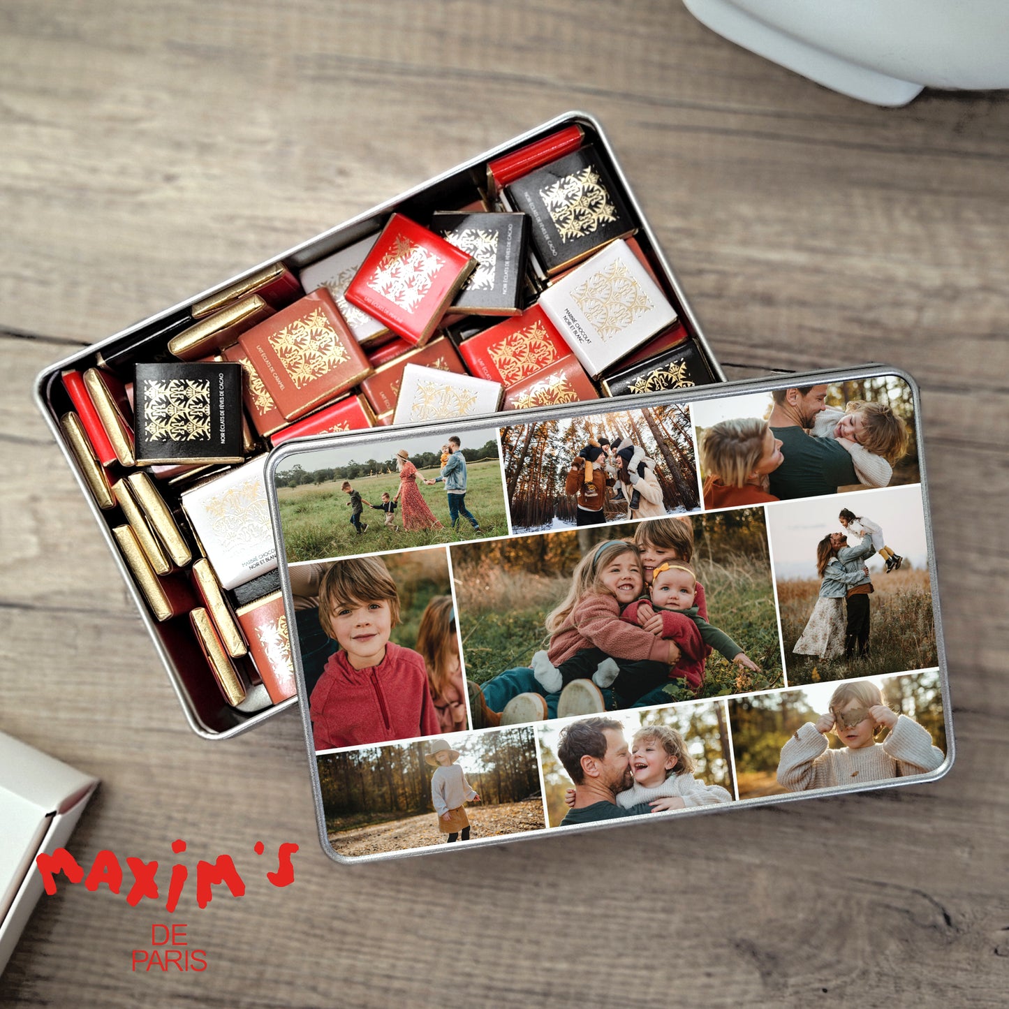 Metalldose Objekte rechteck, mit Schokolade gefüllt Unsere schöne Familie foto N° 1