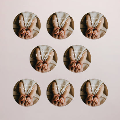 Geburtskarte Set von 8, magnetisch, rund, Ø 10 cm Der Abdruck des Glücks foto N° 3