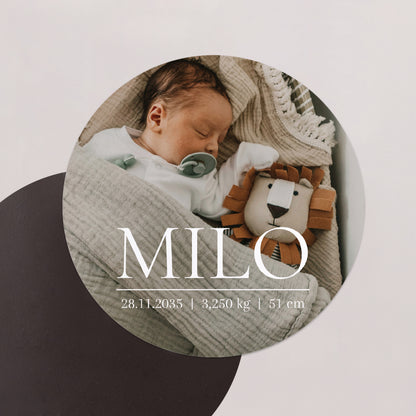 Geburtskarte Set von 8, magnetisch, rund, Ø 10 cm Erinnerungen an Süße foto N° 1