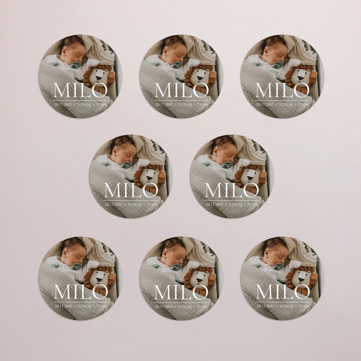 Geburtskarte Set von 8, magnetisch, rund, Ø 10 cm Erinnerungen an Süße foto N° 3