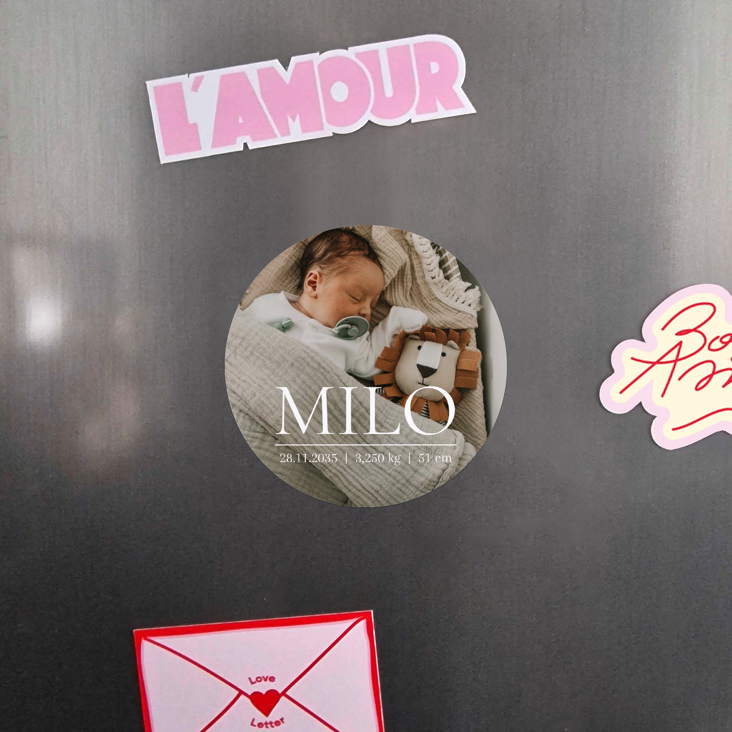 Geburtskarte Set von 8, magnetisch, rund, Ø 10 cm Erinnerungen an Süße foto N° 4