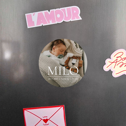 Geburtskarte Set von 8, magnetisch, rund, Ø 10 cm Erinnerungen an Süße foto N° 4