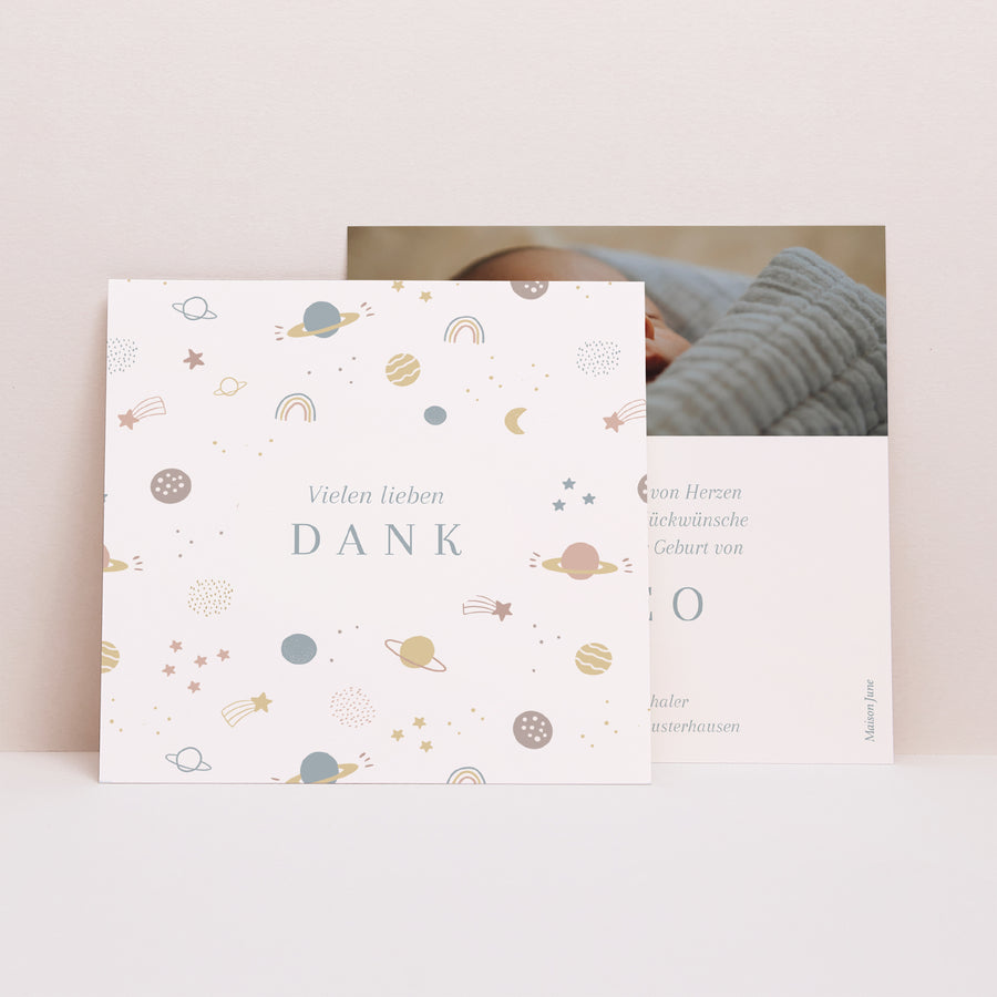 Dankeskarte Geburt Quadrat Liebeskonstellation foto