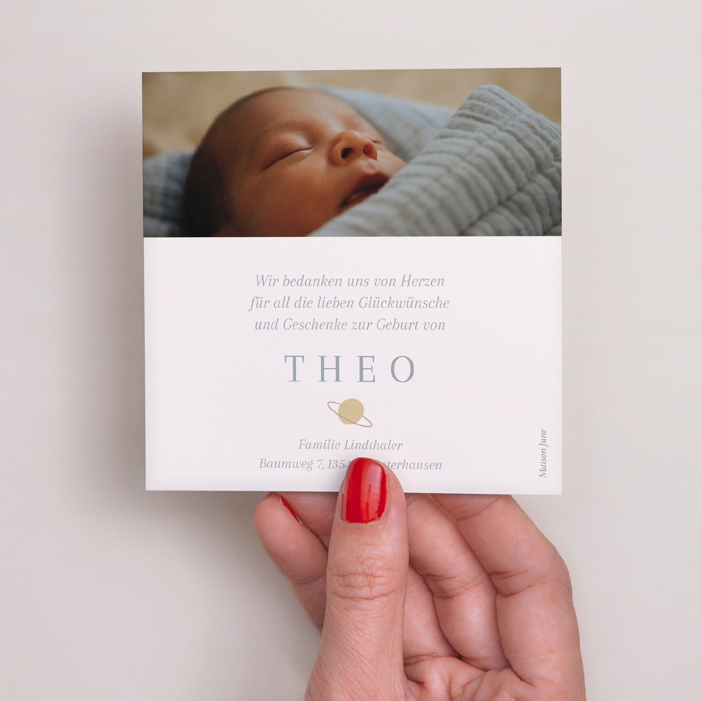 Dankeskarte Geburt Quadrat Liebeskonstellation foto N° 3