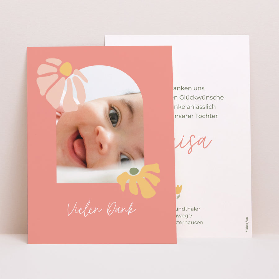Dankeskarte Geburt Porträt Kleiner Garten der Sanftheit foto