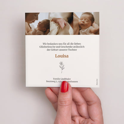 Dankeskarte Geburt Quadrat Blume von uns foto N° 3