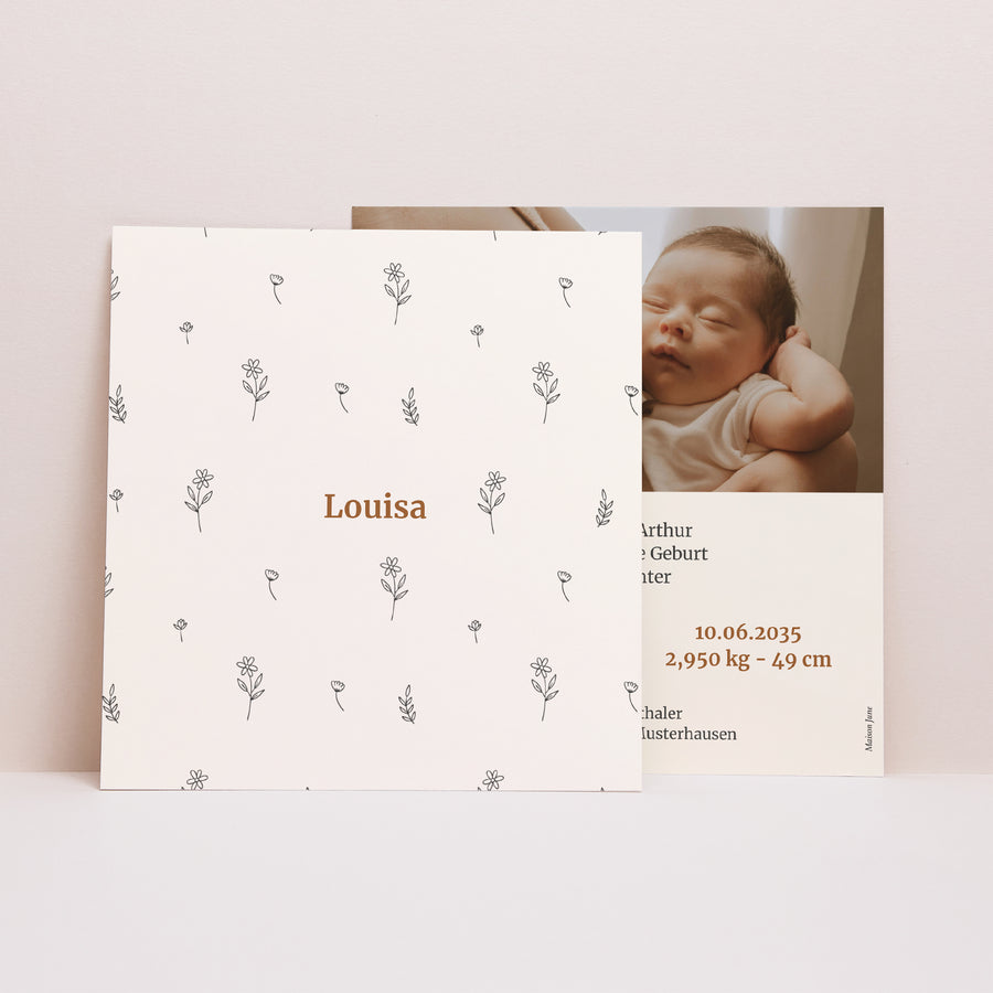 Geburtskarte Quadrat Blume von uns foto