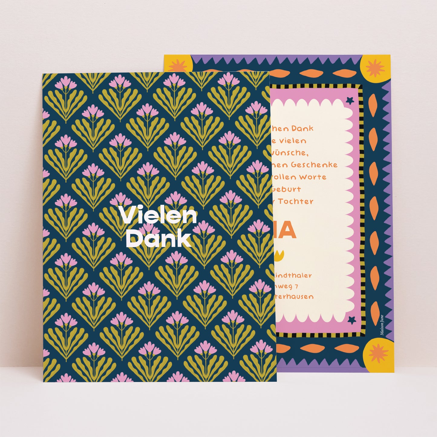 Dankeskarte Geburt Porträt Wilde Blüte foto N° 1