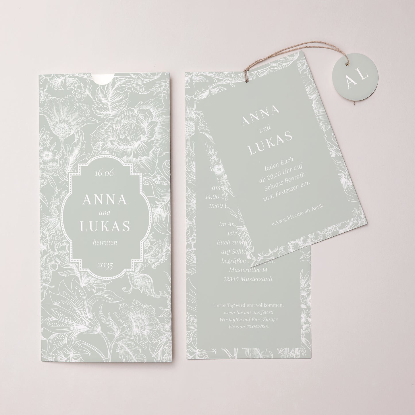 Hochzeitseinladung Portrait-Hülle 2 Karten, Etikett Garten der Eleganz foto N° 3