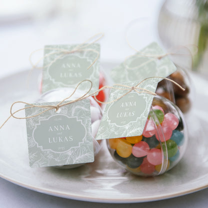 Geschenkbox Hochzeit Kugel mit quadratischem Etikett Garten der Eleganz foto N° 2