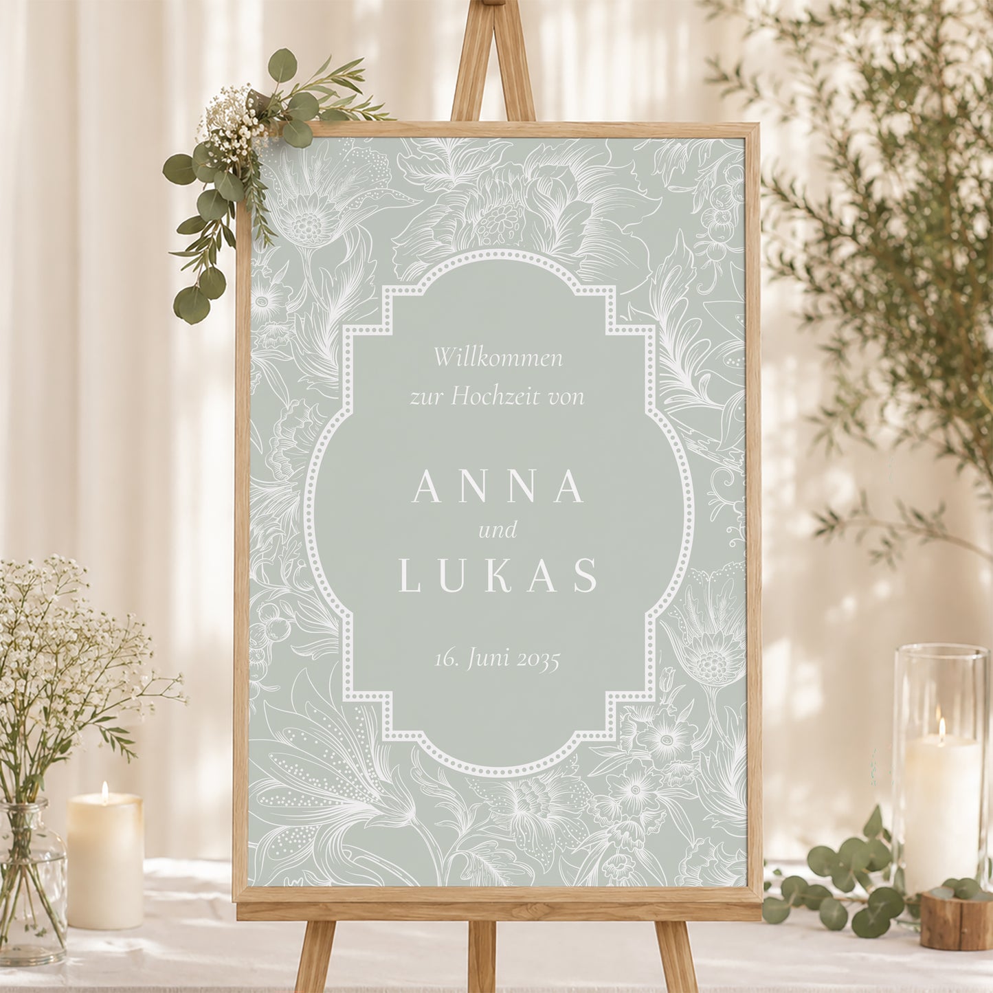 Begrüßungstafel Hochzeit Porträt 60 x 90 cm Garten der Eleganz foto N° 1