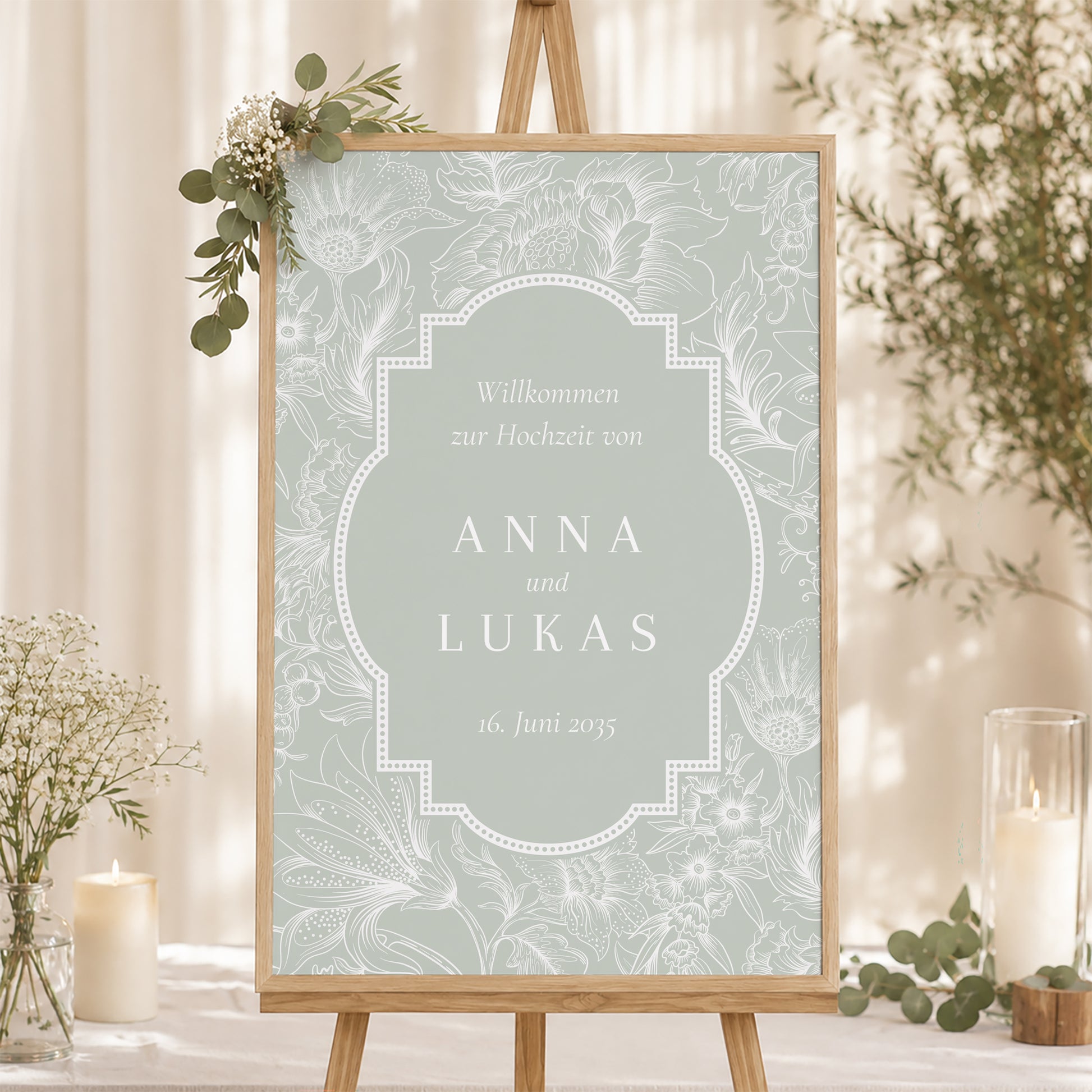 Begrüßungstafel Hochzeit Porträt 60 x 90 cm Garten der Eleganz foto N° 1