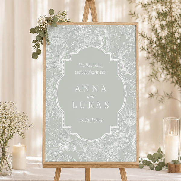 Begrüßungstafel Hochzeit Porträt 60 x 90 cm Garten der Eleganz foto