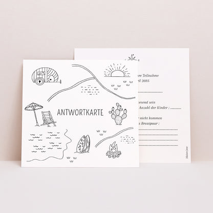 Antwortkarte Hochzeit Quadrat Der Plan des Glücks foto N° 1