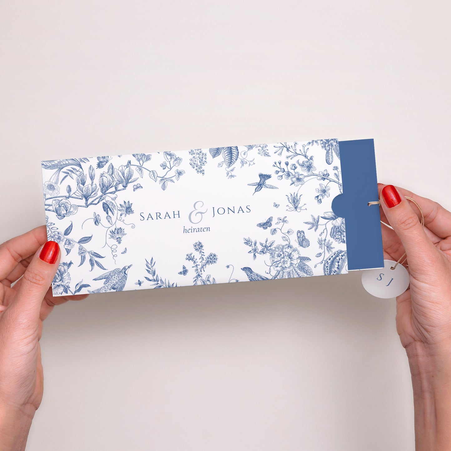 Hochzeitseinladung Mappe 2 Karten, Etikett Azur Botanica foto N° 2