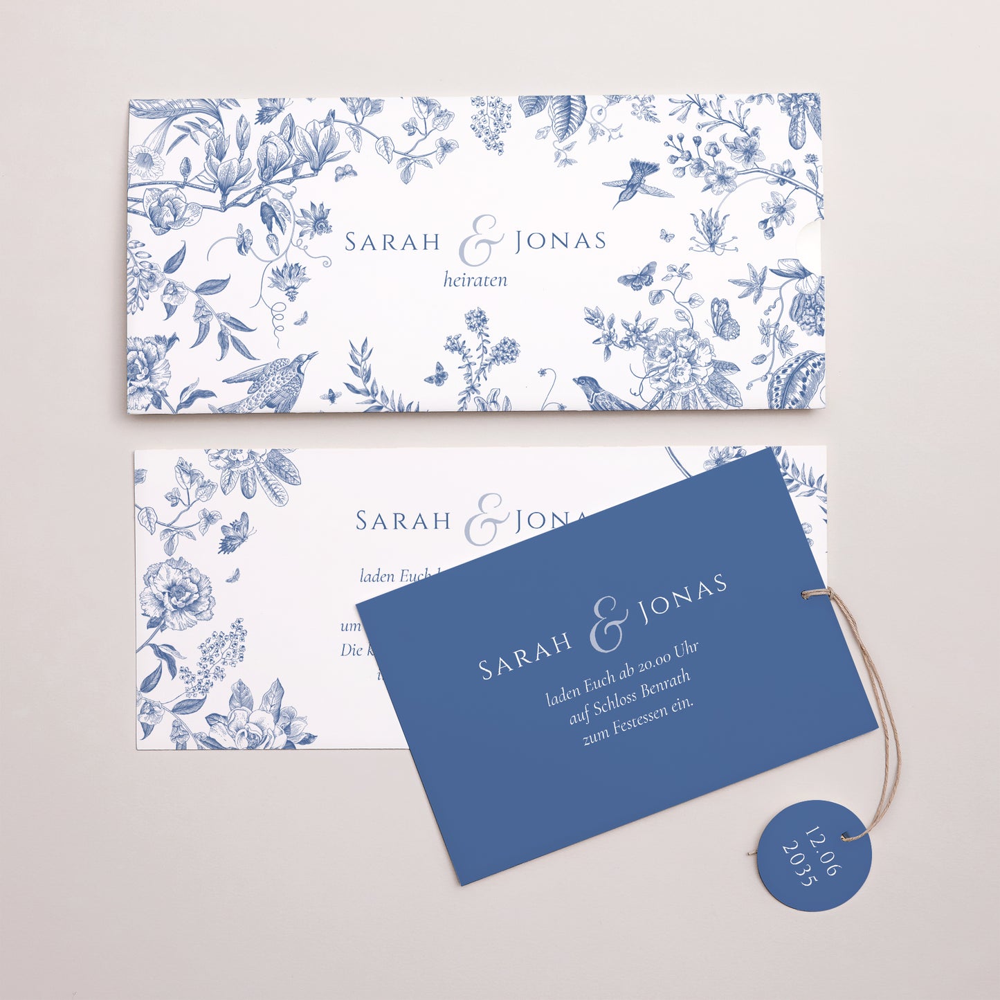 Hochzeitseinladung Mappe 2 Karten, Etikett Azur Botanica foto N° 3