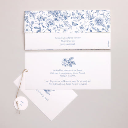 Hochzeitseinladung Mappe 2 Karten, Etikett Azur Botanica foto N° 4
