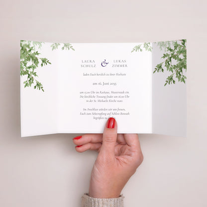 Hochzeitseinladung Triptychon Fensteröffnung Das Reich unserer Herzen foto N° 2