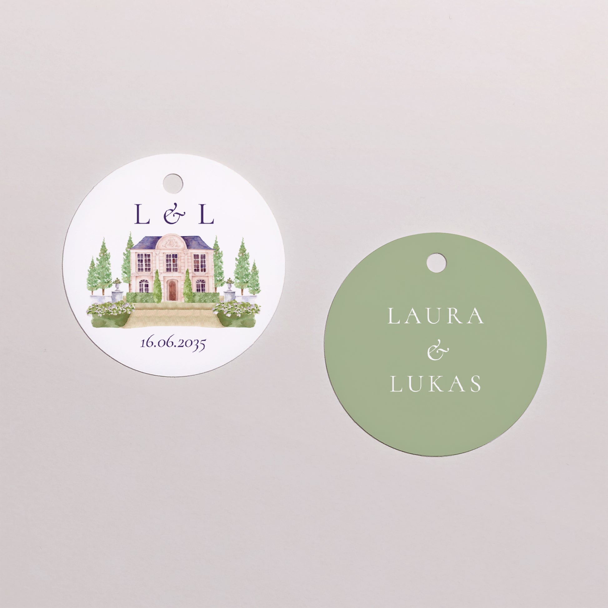 Geschenkbox Hochzeit Kugel mit runder Etikette Das Reich unserer Herzen foto N° 3