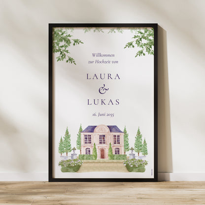 Begrüßungstafel Hochzeit Porträt 60 x 90 cm Das Reich unserer Herzen foto N° 1