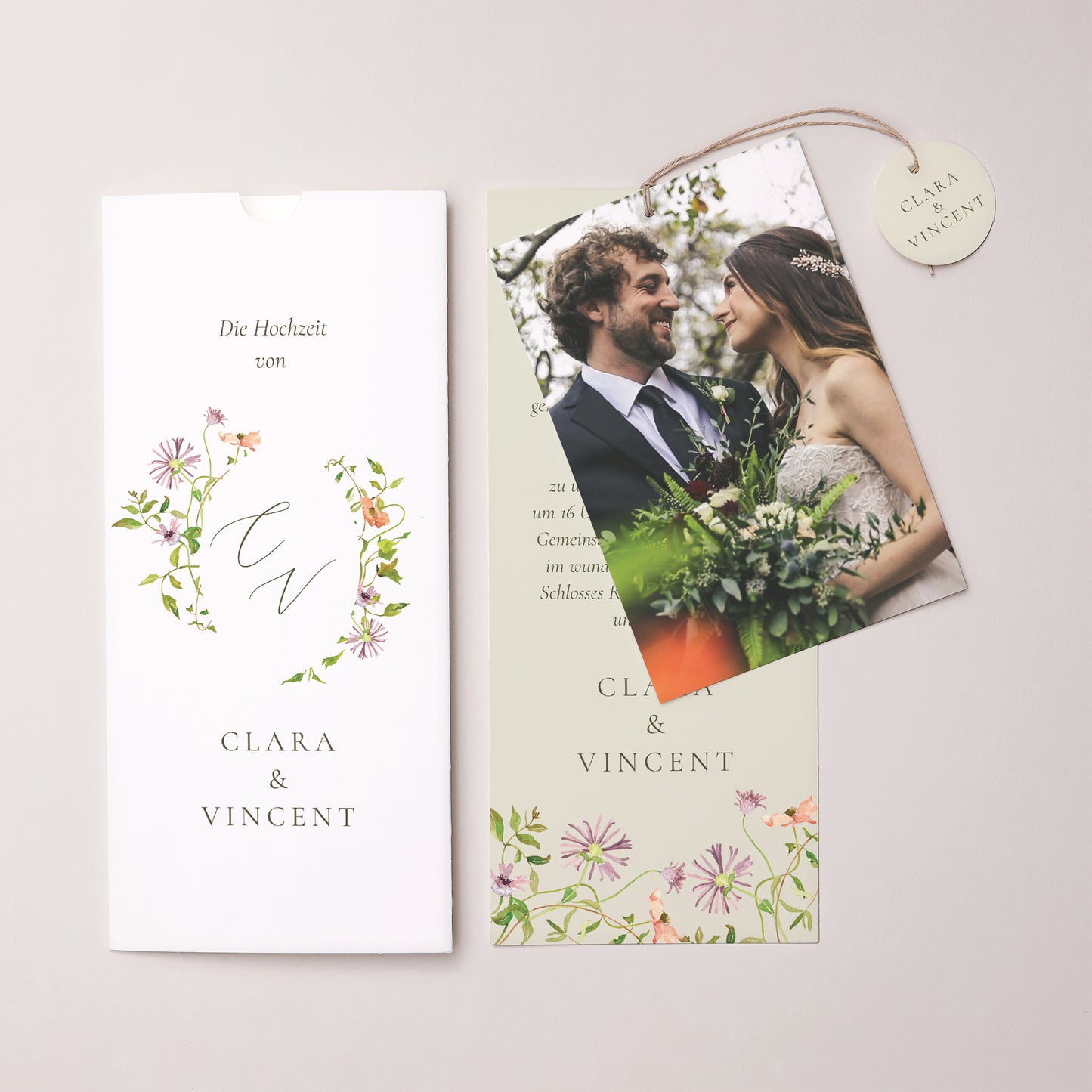 Hochzeitseinladung Portrait-Hülle 2 Karten, Etikett Die blühende Versprechung foto N° 3
