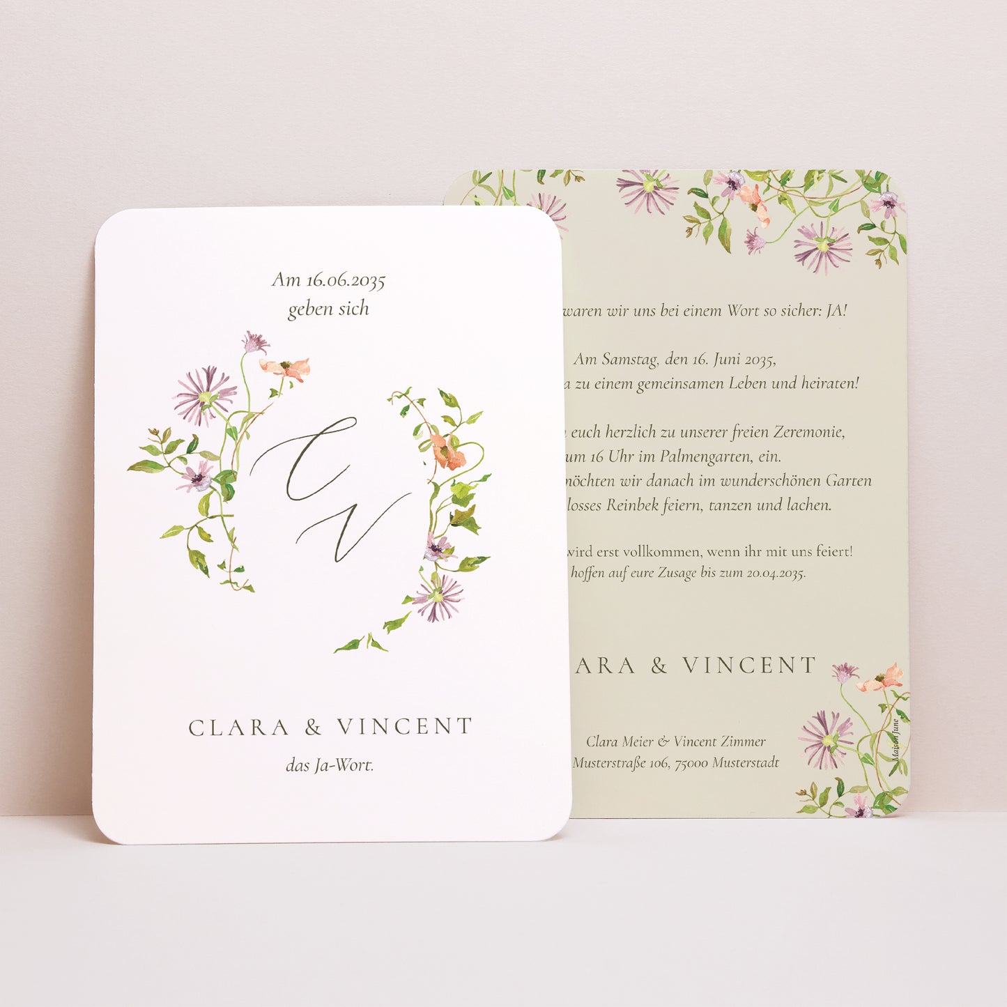 Hochzeitseinladung Porträt, abgerundete Kanten Die blühende Versprechung foto N° 1