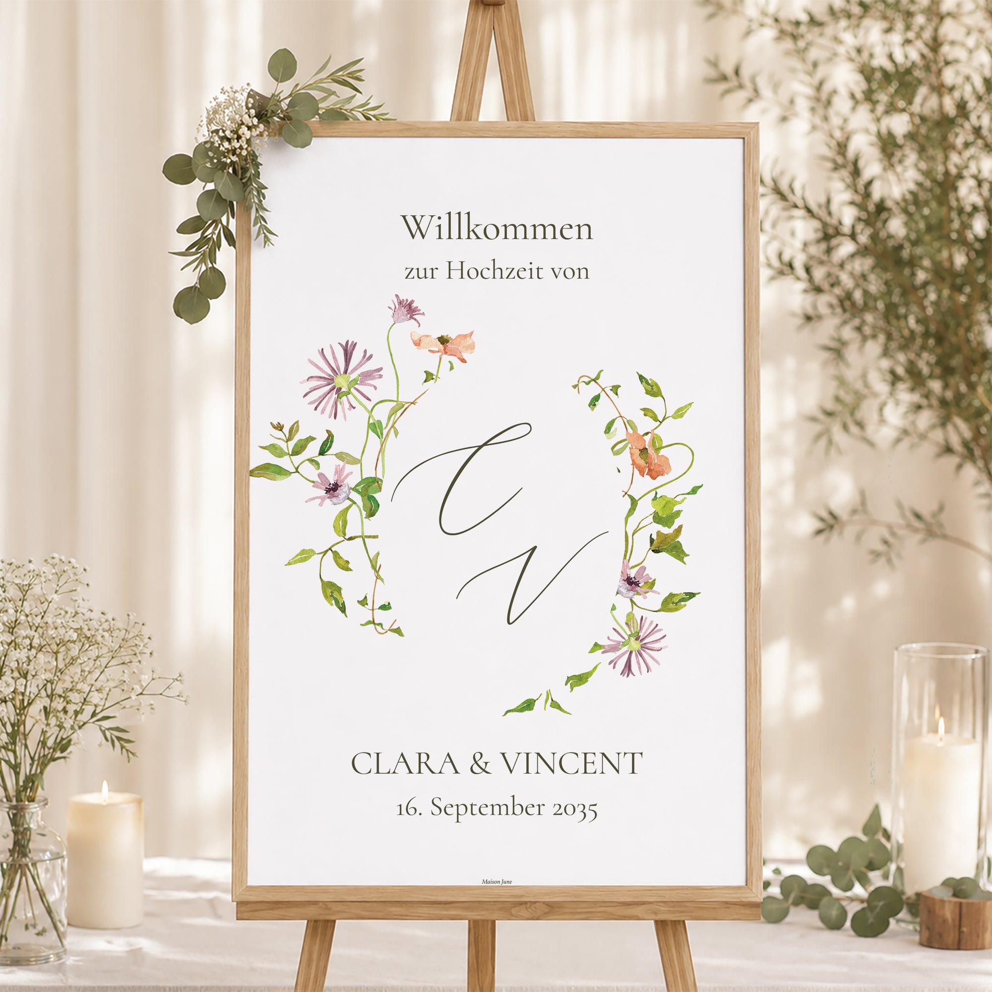 Begrüßungstafel Hochzeit Porträt 60 x 90 cm Die blühende Versprechung foto N° 1