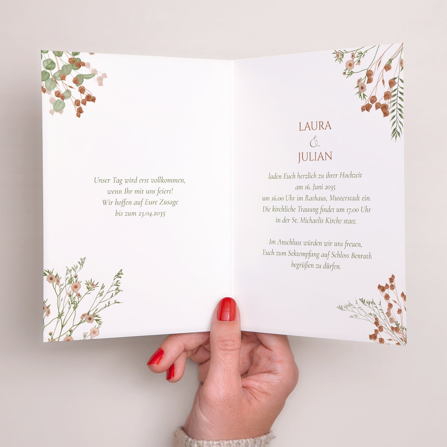 Hochzeitseinladung Doppelflügelporträt Herbstfarben foto N° 2