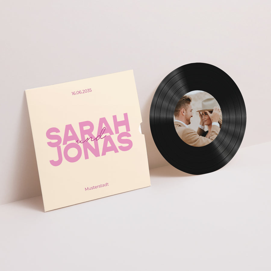 Hochzeitseinladung Schallplattenhülle Farb Stimmung foto