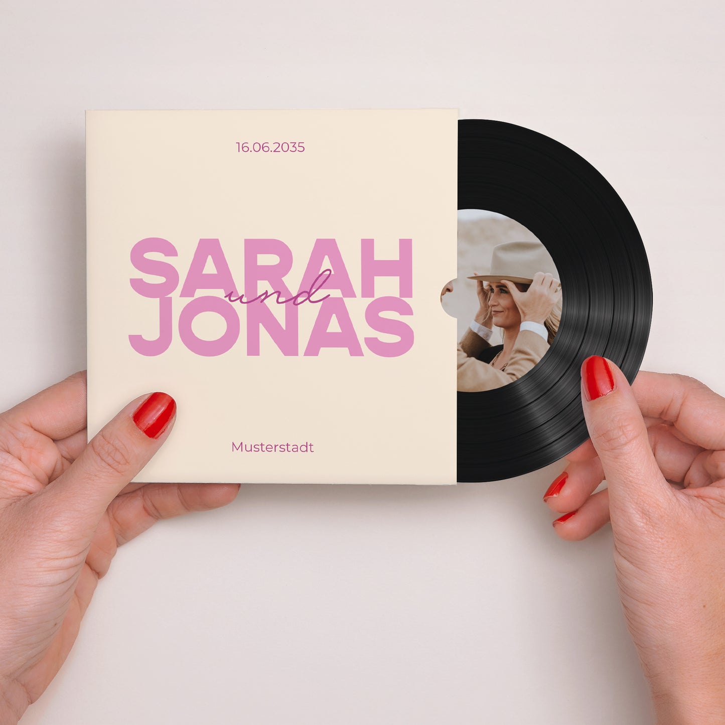 Hochzeitseinladung Schallplattenhülle Farb Stimmung foto N° 2