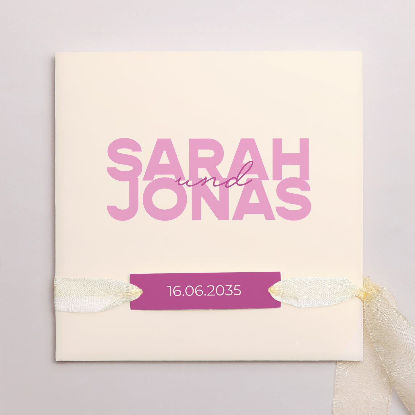 Hochzeitseinladung Quadratische Hülle, 3 Karten, Etikett Farb Stimmung foto N° 1