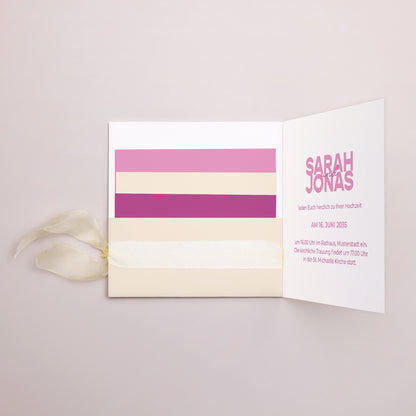 Hochzeitseinladung Quadratische Hülle, 3 Karten, Etikett Farb Stimmung foto N° 2