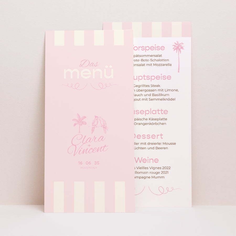 Menükarte Hochzeit Panoramatisches Porträt Liebesvögel foto