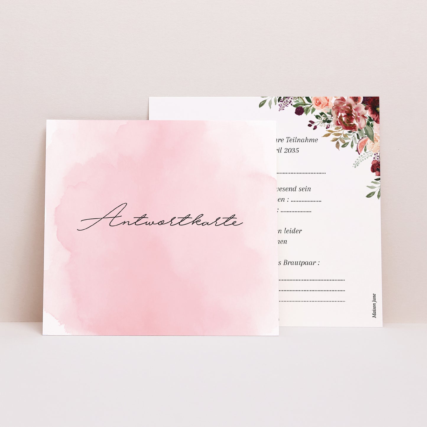 Antwortkarte Hochzeit Quadrat Die Route des Glücks foto N° 1