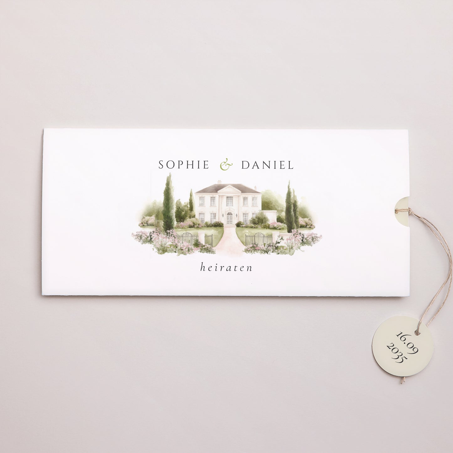 Hochzeitseinladung Mappe 2 Karten, Etikett Das Etui des Domaine foto N° 1