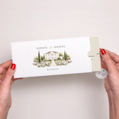 Hochzeitseinladung Mappe 2 Karten, Etikett Das Etui des Domaine foto N° 2