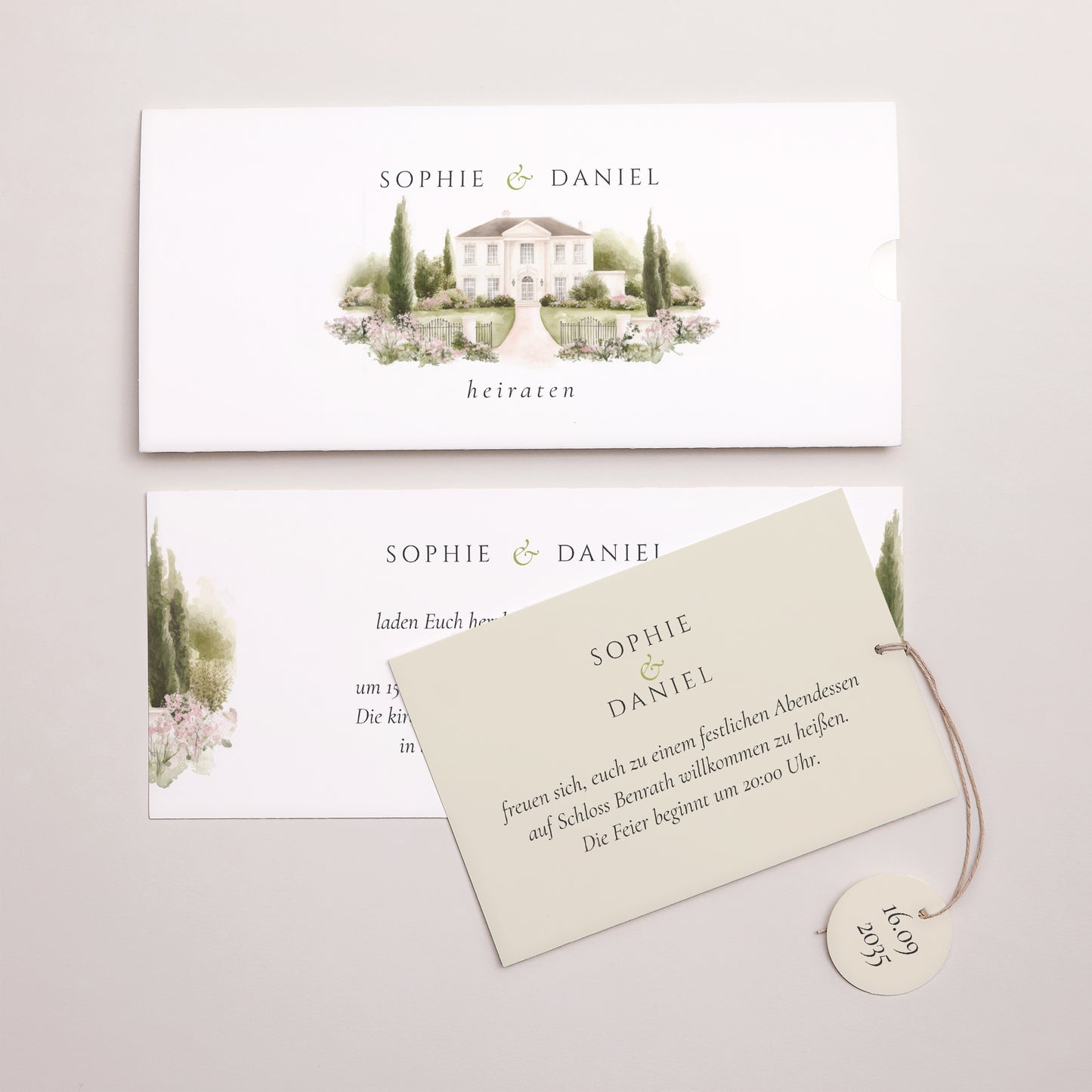 Hochzeitseinladung Mappe 2 Karten, Etikett Das Etui des Domaine foto N° 3