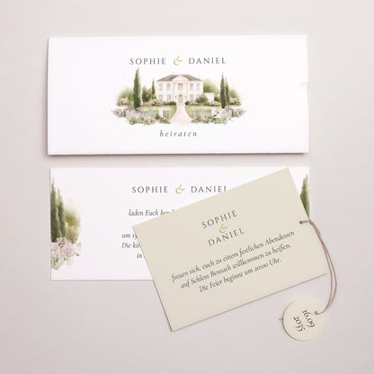 Hochzeitseinladung Mappe 2 Karten, Etikett Das Etui des Domaine foto N° 3