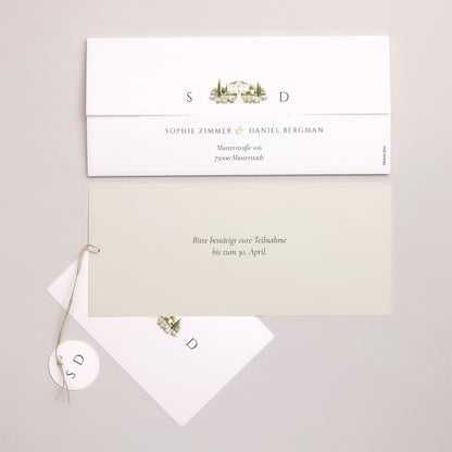 Hochzeitseinladung Mappe 2 Karten, Etikett Das Etui des Domaine foto N° 4