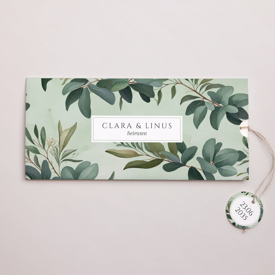 Hochzeitseinladung Mappe 2 Karten, Etikett Liebesrand foto