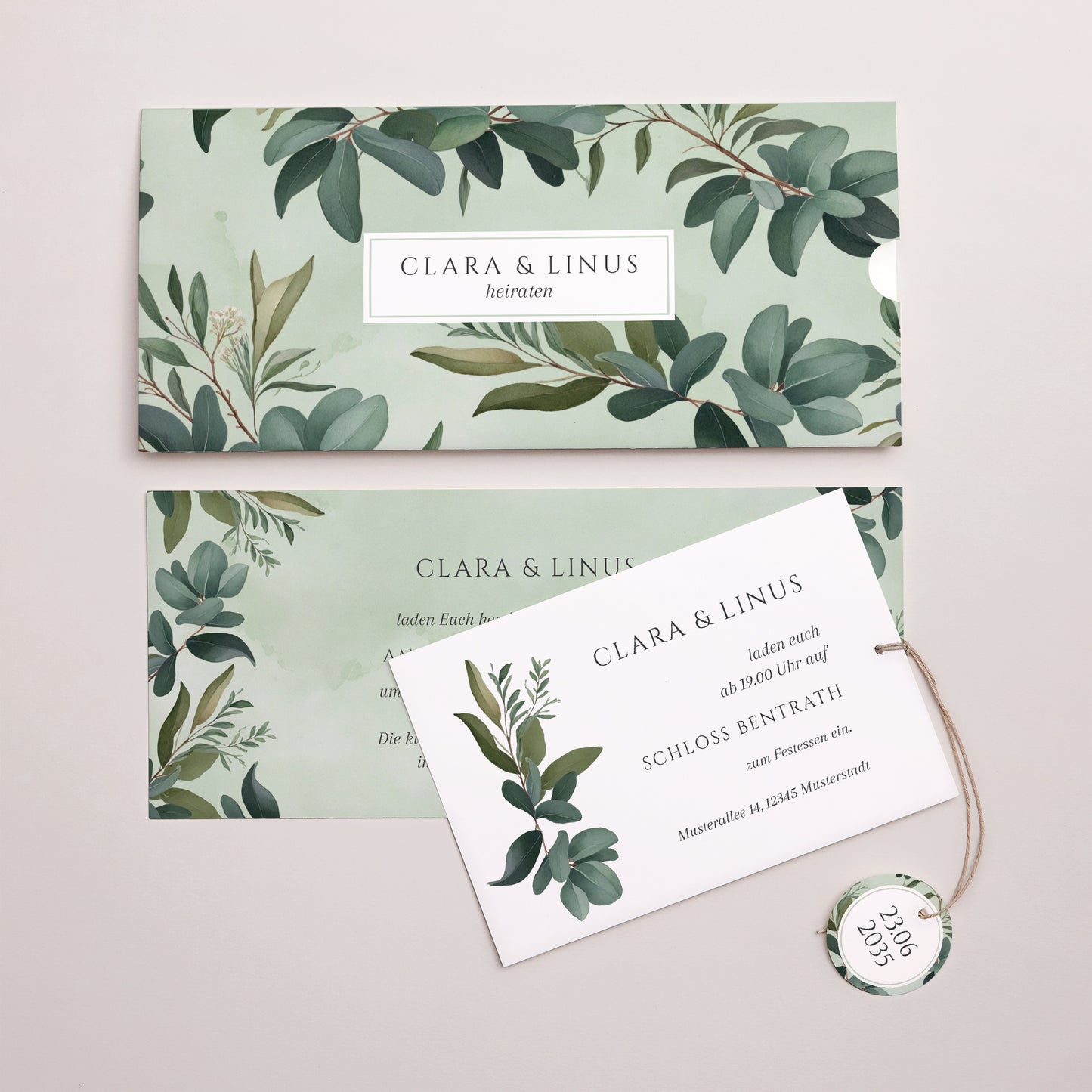 Hochzeitseinladung Mappe 2 Karten, Etikett Liebesrand foto N° 3