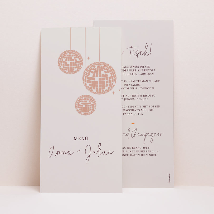 Menükarte Hochzeit Panoramatisches Porträt Disco-Kugel foto