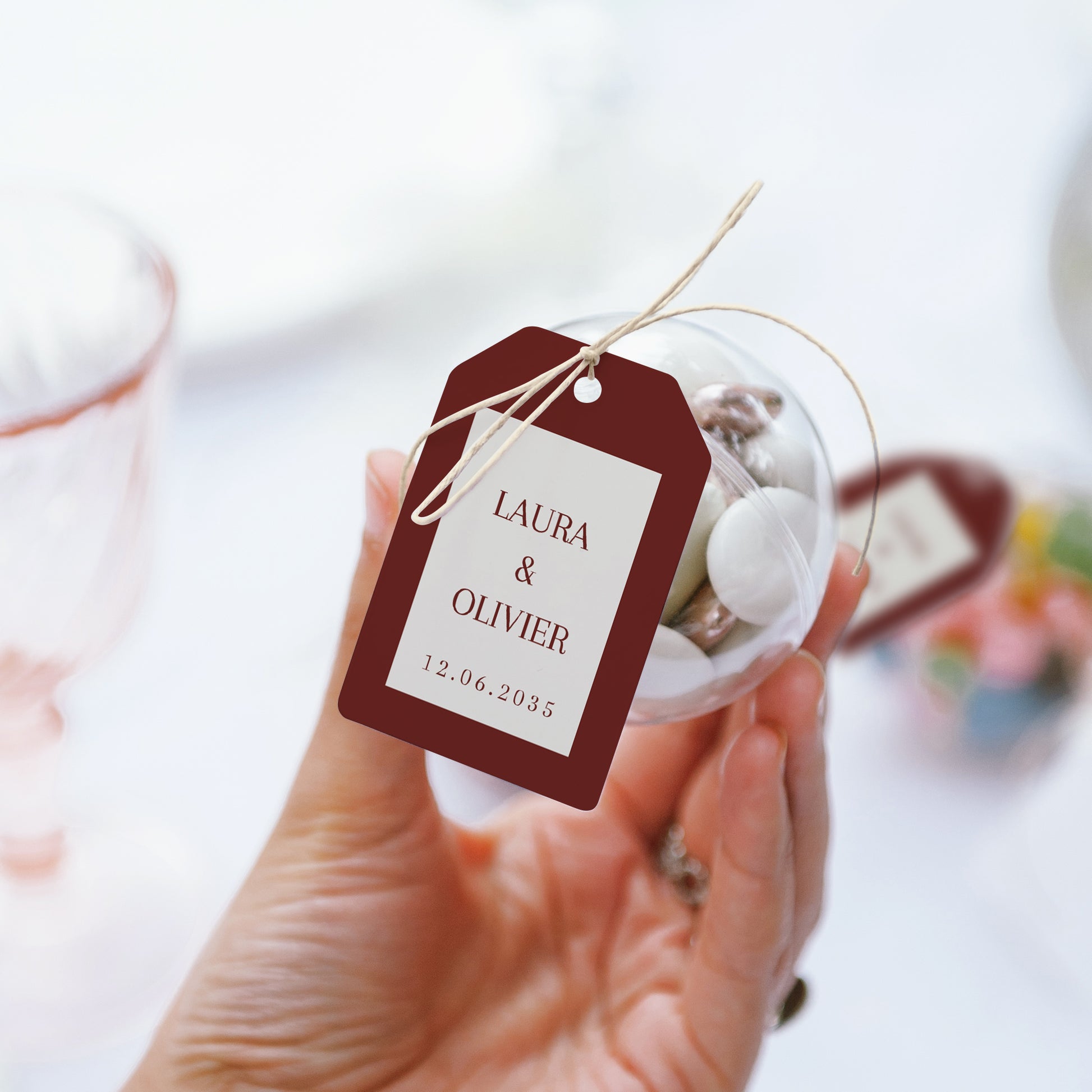 Geschenkbox Hochzeit Ball mit Wimpel-Etikett Altes Geld foto N° 3