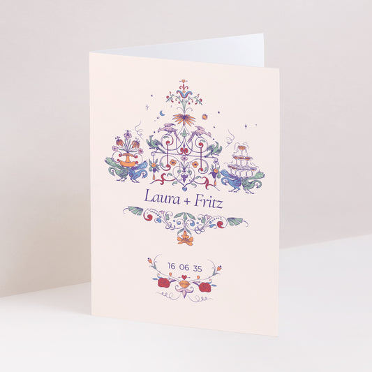 Hochzeitseinladung Doppelflügelporträt Liebesdekorum foto