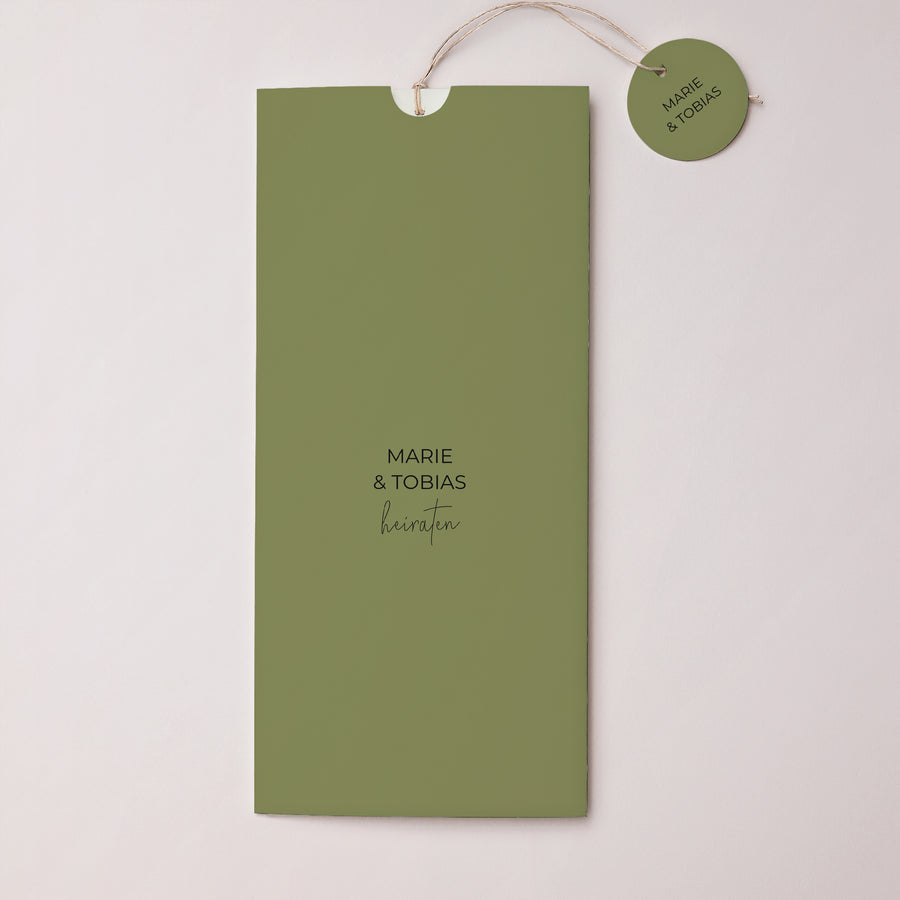 Hochzeitseinladung Portrait-Hülle 2 Karten, Etikett Alles grün foto