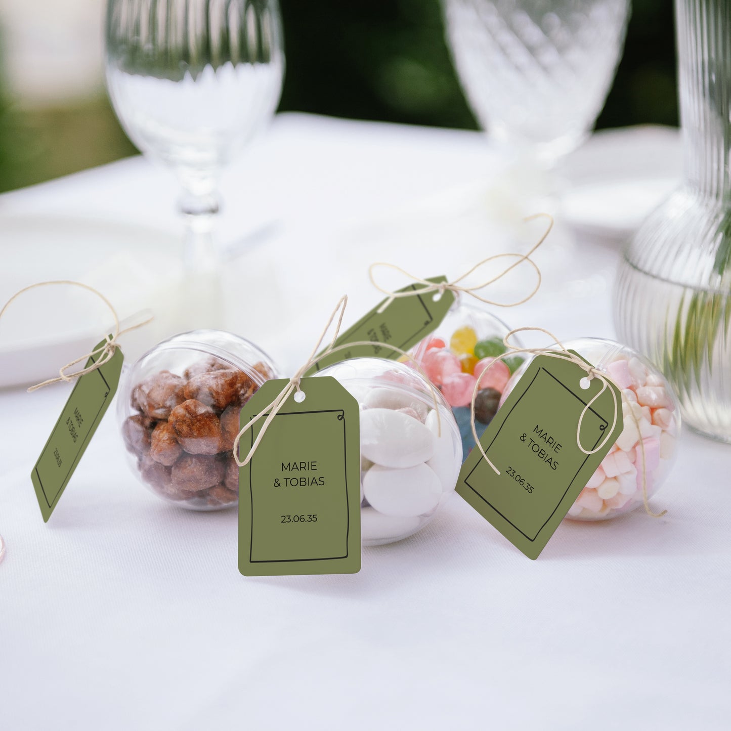 Geschenkbox Hochzeit Ball mit Wimpel-Etikett Alles grün foto N° 2