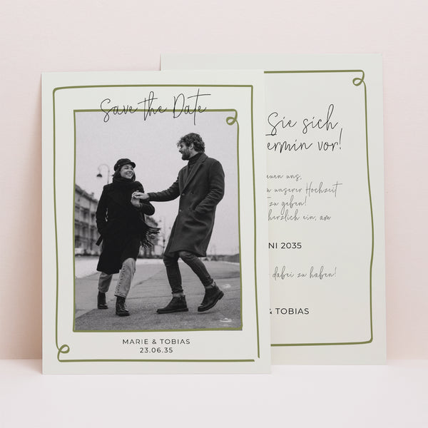 Save the date Karte Hochzeit Porträt Alles grün foto