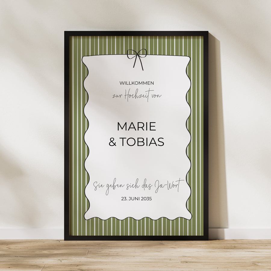 Begrüßungstafel Hochzeit Porträt 60 x 90 cm Alles grün foto