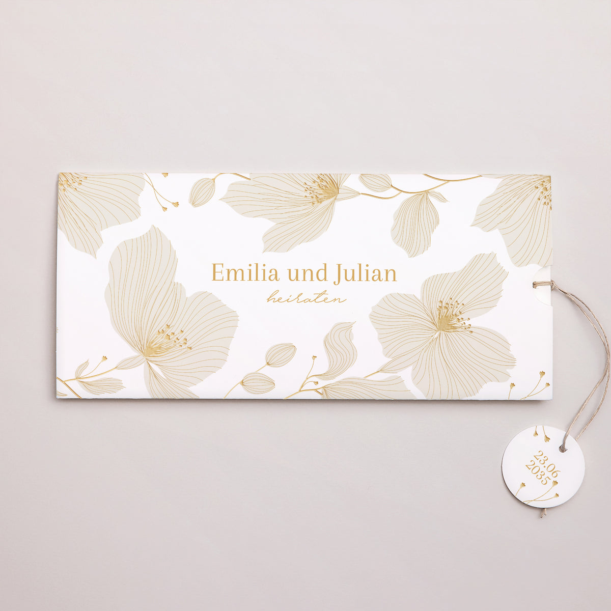 Hochzeitseinladung Mappe 2 Karten, Etikett Linea Botanica foto