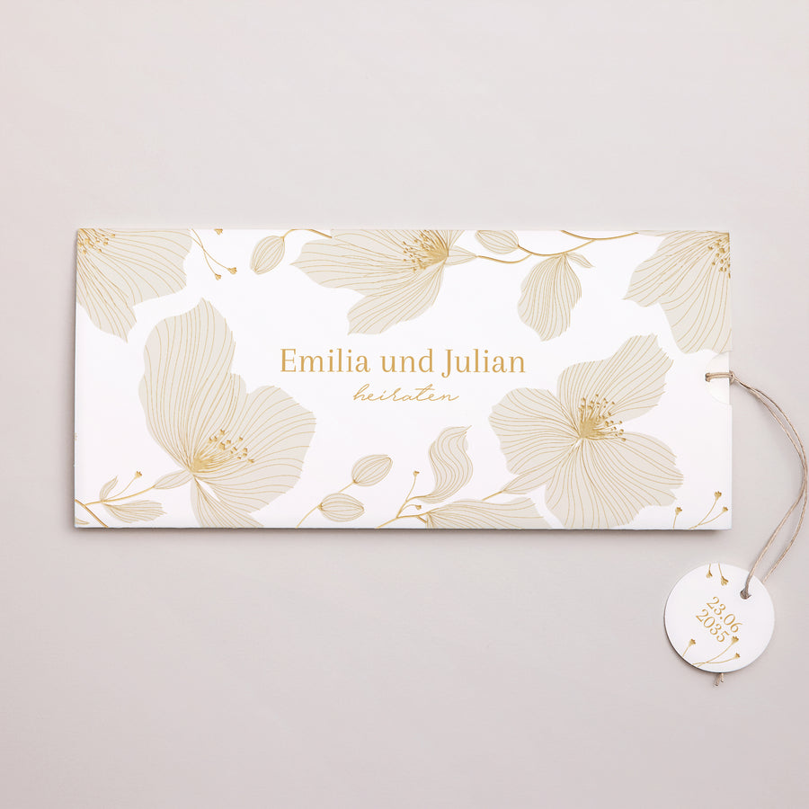 Hochzeitseinladung Mappe 2 Karten, Etikett Linea Botanica foto